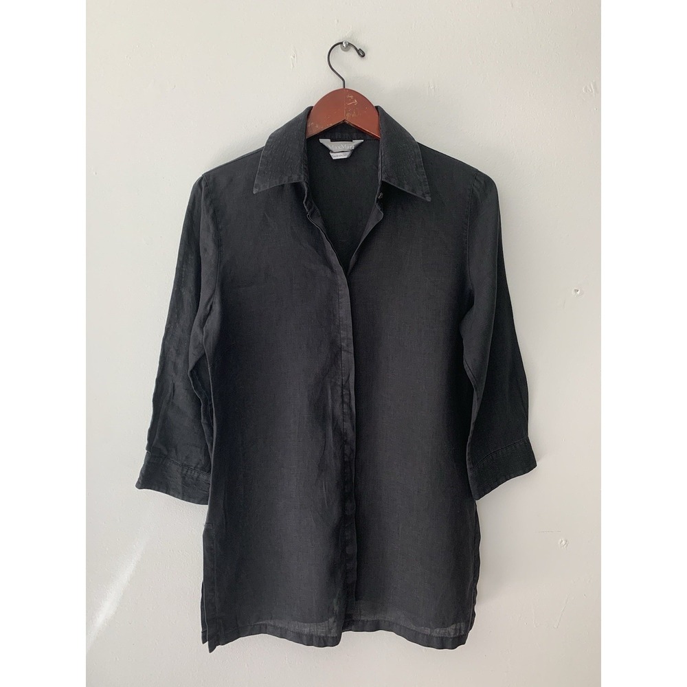 Max Mara Long Linen Button Down Black Made In Italy Designer Quiet Luxury Luxe